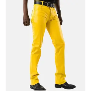 Classic Yellow Leather Pants With Pockets Style