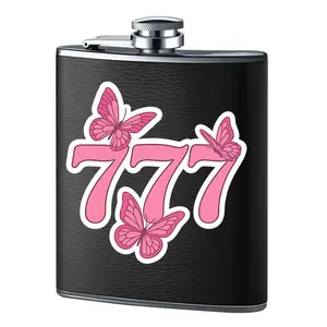 777 Lucky Girl Stickers - Waterproof Vinyl Decal in Pink With Butterflys
