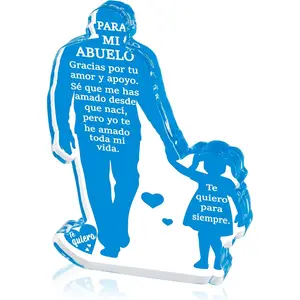 Gift for Grandpa from Granddaughter - Spanish Grandfather Holding Hand with Granddaughter Acrylic Plaque Sign Best Grandpa Ever Gifts Regalos Para Abuelo Father’s Day Xmas Keepsake Paperweight
