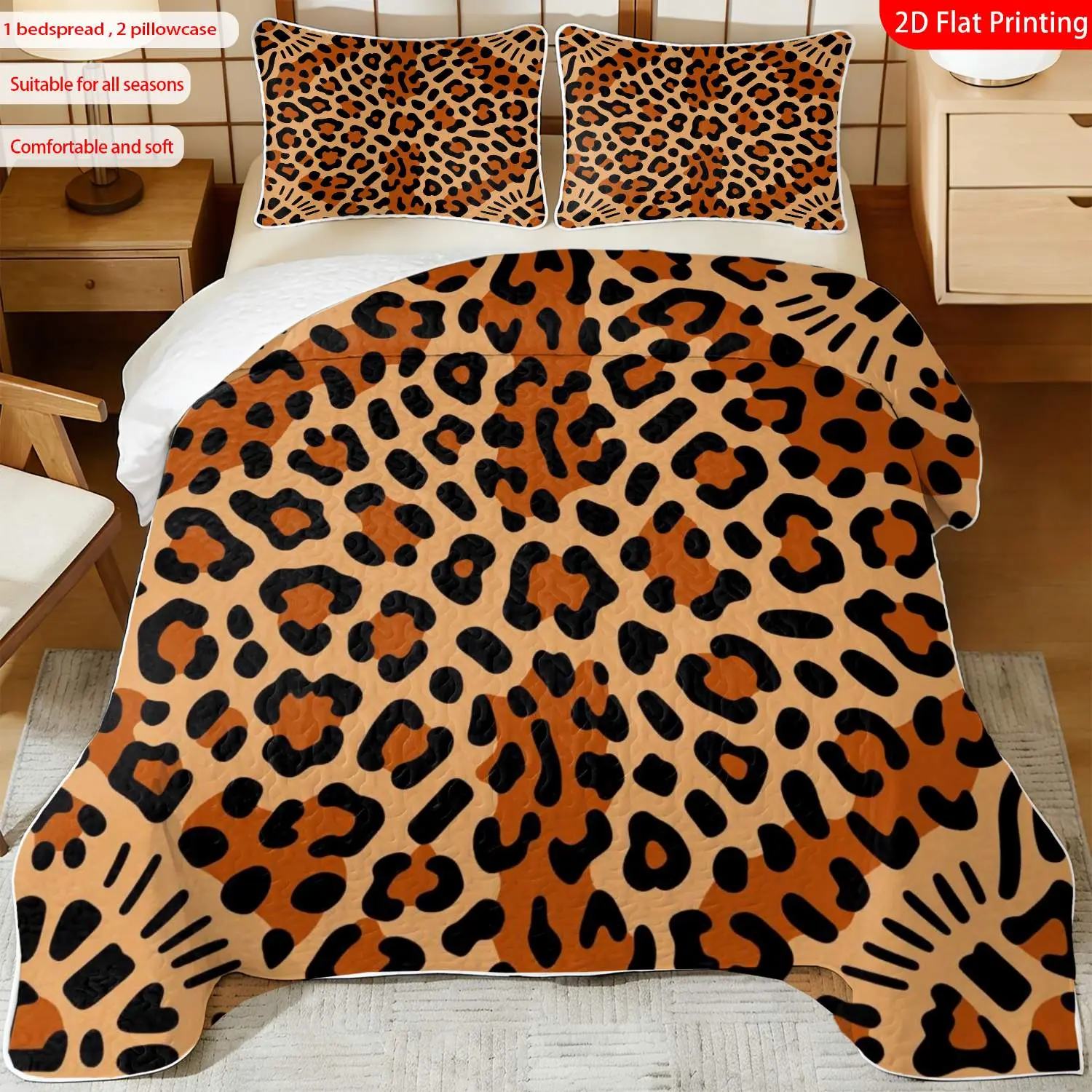 3 pcs, 2D Flat Print Leopard Pattern Modern Bedspread Set, Soft and Comfortable, Multiple Sizes Available, Suitable for Gifting and Daily Use, Ideal for Creating a Cozy Home Atmosphere(1 bedspread , 2 pillowcases)