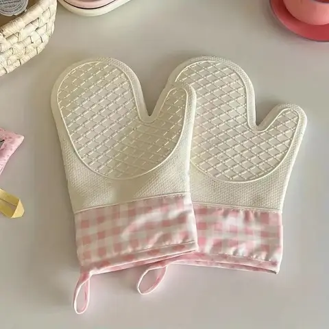 Silicone Kitchen Oven Mitts, 1 Pair Non-slip Heat Resistant Insulated Oven Gloves, Kitchenware Bakeware Baking Accessories for Home Use