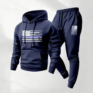 Men's America Flag Printed Hoodie and Drawstring Sweatpants Set, Menswear, Casual Athletic Long Sleeve Hooded Jacket & Trousers for Fall & Winter, Men's Clothing for Daily Wear, Sportswear Indoor Outdoor, Tracksuit, Athleisure Summer Clothes