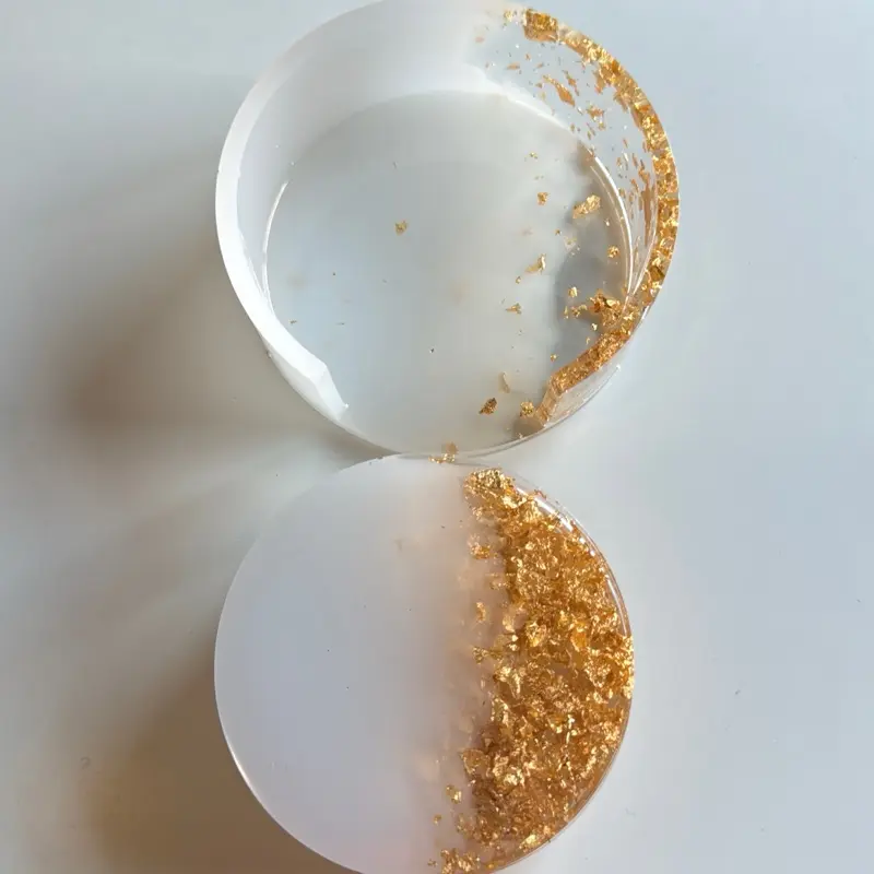 Handmade Resin Frosted Luxe Gold Coasters with Holder for Elegant Table Settings