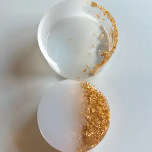 Handmade Resin Frosted Luxe Gold Coasters with Holder for Elegant Table Settings