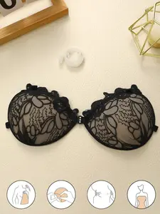 Women's 1 Pair Ruffle Trim Contrast Lace Silicone Strapless Nipple Cover Without Bra Straps, Comfortable Push up Self Adhesive Nipple Cover for Daily Wear, Women's Underwear for All Seasons, Aesthetic