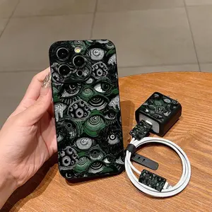 Abstract Eye Pattern Phone Case with Charger Head Cover & Cable Protector & Storage Rope, Anti-drop Total Protective Shockproof Mobile Phone Cover for iPhone, Casing