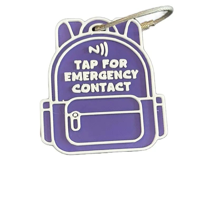 Customizable NFC Emergency Contact Keychain for Kids, Solid Plastic Backpack-Shaped Tag with Simple Tap-to-Contact for School Safety