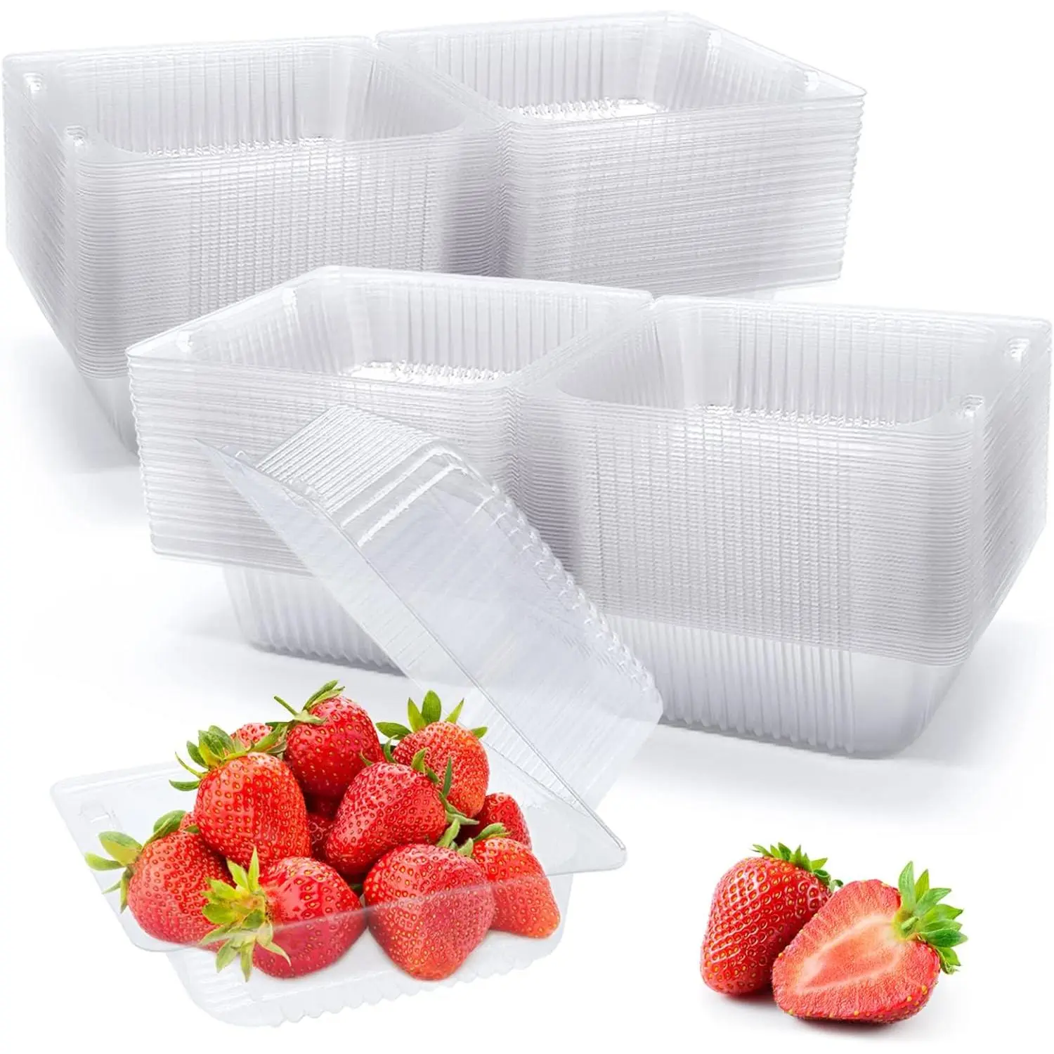 100 Pack Clear Plastic Take Out Container,Square Hinged  Container,Dessert Clamshell Containers with  for Hamburgers,Cakes,Sandwiches,Pasta,Chips