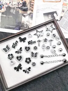 16PCS Retro Black Silvery Butterfly Bees ABS Shoe Charms Punk Chains DIY Decorations Bling Rhinestone Flower Star Clog Shoes Buckles Accessories Removable Luxury Bowtie Shoe Clips Ornaments Women Bubble Slides Sandals Garden Shoes Beach Bag Decor