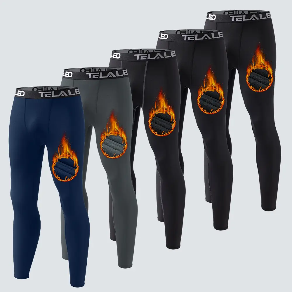 Veldtholos 5 Pack Men's Thermal Compression Pants with Fleece Lined Breathable, 4-Way Stretch, Compression, Moisture wicking, Winter Gear Athletic Base Layer Leggings,outdoorfun
