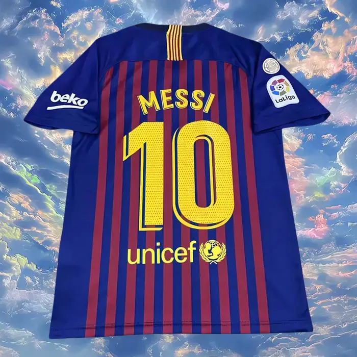 18-19 Red Blue Home Messi 10 Short Sleeve Soccer jerseys