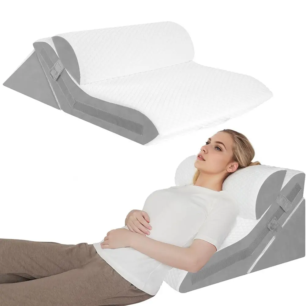 Adjustable Wedge Pillow for Sleep Apnea, 3pcs Foam Back Support, 10-In-1 Headboard Set for Surgery Recovery & Pain Relief