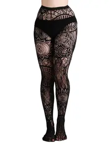 Women's High-Quality Vintage Lace Long Socks, Elastic Hollow Out Design, Floral Print Fishnet Stockings, Punk Gothic Style Vibe, Fit, All Seasons, Leg, Underwear