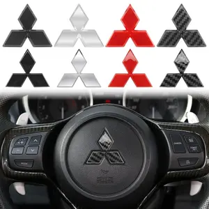Car Front Grille ABS Carbon fiber Steering Wheel Logo Badge Sticker For Cars Decoration Accessories For Mitsubishi Outlander Lancer 10 9 EX ASX RALLIART Eclipse Pajero L200 Colt EVO Competition