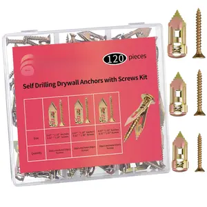 3 Sizes Self Drilling Drywall Anchors with Screws Kit, 120 count Heavy Duty Galvanized Metal Expansion Anchors, Drywall Grip Anchors and Screws for Shelf, Mirror, Pictures Frames