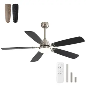 Modern 52 Inch Led Ceiling Fan With 110V 6 Speed Wind 5 Blades Remote Control Reversible DC Motor With Light