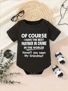 Baby Boys Girls "Best Partner in Crime with Grandma" Funny Bodysuit 100% Cotton Short Sleeve Romper Newborn Infant Casual Outfit