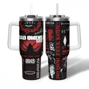 40oz Vacuum Insulated Coffee Tumbler Water Bottles with Handle and Lid - Durable Portable Metal Core Travel Flask, 2026 Bad Omens Do You Feel Love Noah Sebastian Tour Gift for Home Supplies