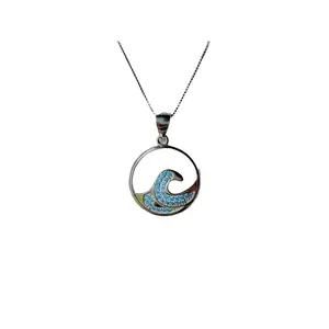 Blue Topaz Necklace – 925 Sterling Silver Wave Pendant With Tropical Stones