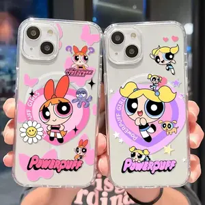Cute Magsafe Magnetic Phone Case for P-Powerpuffs Girls iPhone 17 16 15 14 13 12 11 8 7 Plus Pro Max Samsung Galaxy S26 S25 S24 S23 S22 Soft Clear Cover