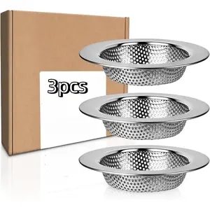 3 Pcs Kitchen Sink Strainer, Drain Strainer Stainless Steel Sink Plug, 304 Stainless Steel Food Catcher Outer Diameter for Standard Sinks & Garbage Disposals