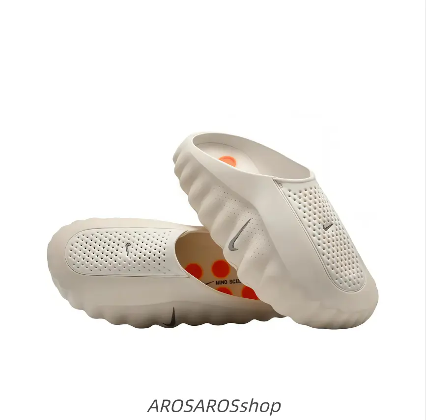 Breathable cream mesh mule athletic shoes, soft cloud cushioning, ideal for gym, home and summer casual wear.