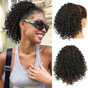 Ombre Kinky Curly Drawstring Ponytail | Short Voluminous Afro Puff Hairpiece | Synthetic Curly Ponytail Extension for Women