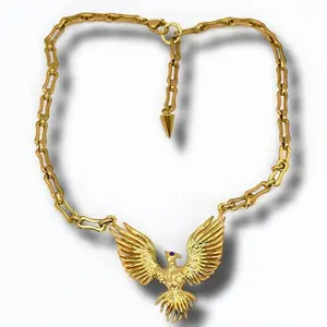Phoenix Pendant Necklace Gold-Filled Chain with Sapphire-Blue Crystal Eye Hypoallergenic & Tarnish-Resistant 16 Inch Length with Extender