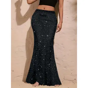 Elegant Vacation Sexy Hem Mermaid Tail Skirt, Women'S Tight Long Dress, Impressive Dress with Sequin Design, Suitable for Casual Wear And Evening Club, Party Occasions