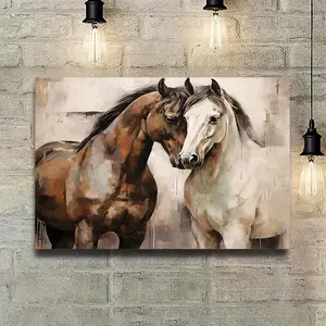 1pc Framed  Horse Canvas Wall Art- Charming Rural Horse Poster, Romantic Artwork for Bedroom, Sweet Couple Gift, Rustic Animal Decor for Home, Perfect for Love and Nature Enthusiasts, 2D Flat, Perfect for Room Decor
