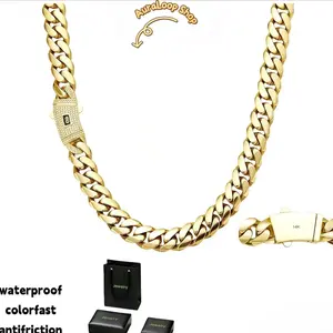 AuraLoop Shop 14K Gold-Plated Cuban Chain Necklace with S Logo Electroplated for Rust Resistance Hip-Hop Fashion Unisex 8mm-14mm Width Perfect Gift