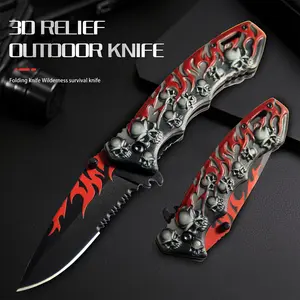 Outdoor Knife, Camping Knife  Folding Knife with Ultimate 3D Skull Design – An Outdoor Survival Knife with Flexible Grip, Essential Gear for Weekend Camping & Perfect Gift for Men