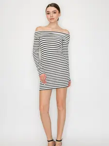 Women's Stripe Off Shoulder Fitted Mini Dress - Stylish & Comfortable for Everyday Wear