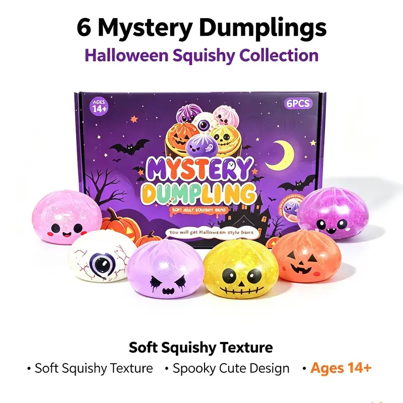 Cute Halloween Spooky Ghost Dumpling Squishies Set, Portable Stress Relief Squeeze Toys, Ideal for Halloween Party Treat Bag Fillers & Birthday Gifts
