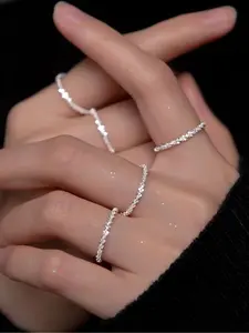 Three-Piece Fashionable Simple Sparkling Rings Set for Women, Daily Wear Jewelry, Zinc Alloy Material, All Seasons Accessory