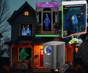 Spooky Halloween Hollusion Digital Decoration Kit Includes 8 AtmosFX Video Effects for Halloween + HD Super Bright Projector + 5.5' x 9' Holographic Projection Screen