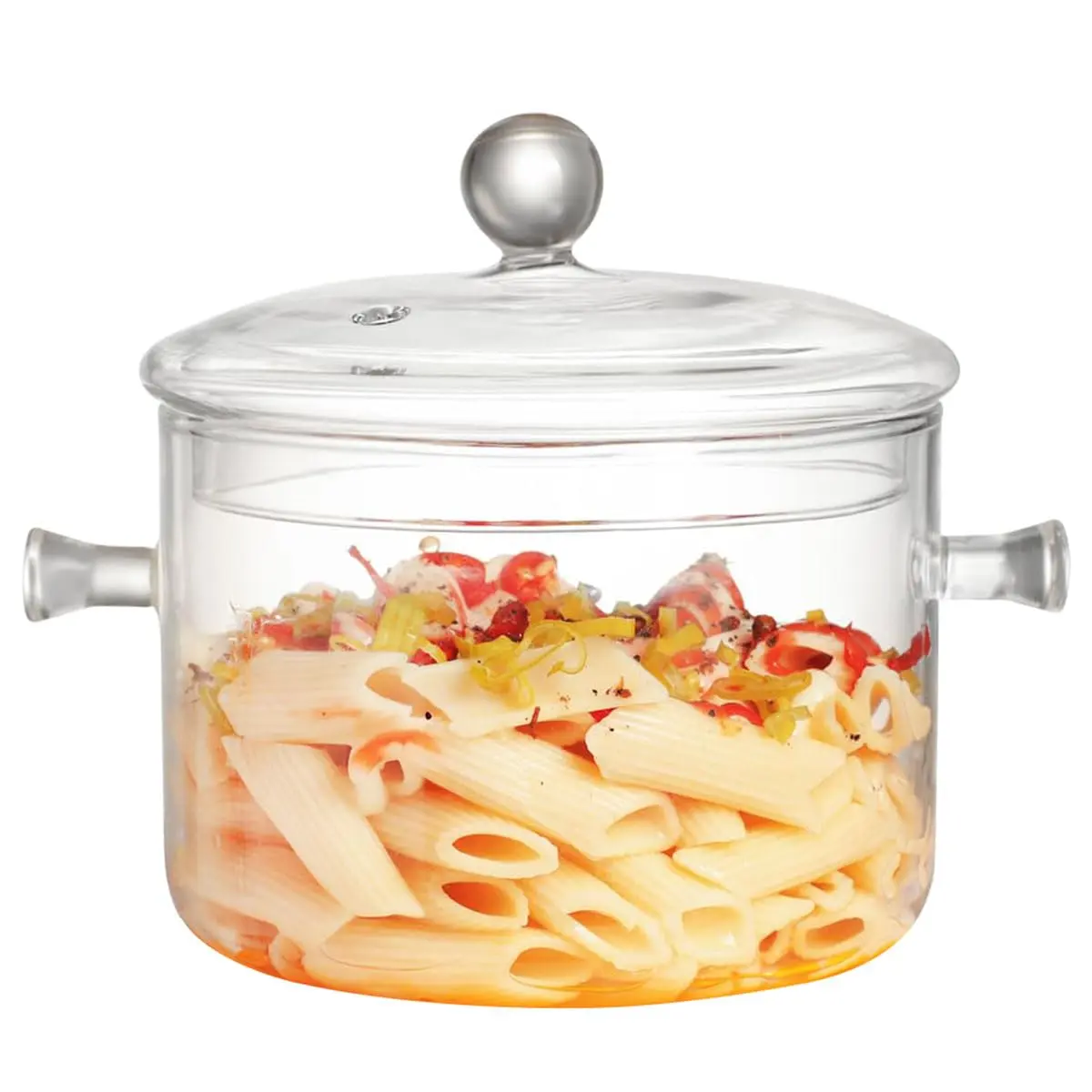 Glass Cooking Pots, 1.9L/64OZ Heat-Resistant Borosilicate Glass Saucepan with Cover, Glass Pots for Cooking on Stove Cookware Set Stovetop Pot for Soup, Pasta,& Baby Food