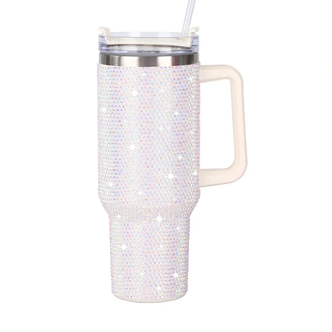 Car Stuff 40oz Shiny Diamond Stainless Steel Insulated Tumbler with Handle | Car Travel Mug | Keeps Hot & Cold