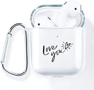 Airpods Case Cover for Women Men,Compatible with Apple Airpods 2 Case Cute Airpod Cases Clear Pattern Airpod Case Custom Design Cases [Front Led Visible & with Carabiner] Anti-Fall,Love You