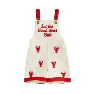 Imcute Kids Toddler Boys Summer Overalls Wide Leg Letter Lobster Embroidery Jumpsuit Suspender Pants Outfit