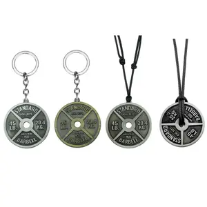 Vintage Punk Weightlifting Plates 45 LB Barbell Dumbbell Pendant Keychain Fashion Trend Men Fitness Gym Sports Jewelry Gift