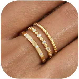 Stackable Gold Rings for Women Non Tarnish Dainty 14K Gold Plated Stacking Rings Cubic Zirconia Thumb Ring Set Trendy Statement Wedding Bands Promise Engagement Rings for Women Size 6-10
