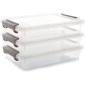 3 PCS Plastic Storage Bins with Latching Lids, Portable Project Case, Clear File Box, Stackable Storage Containers for Organizing A4 Paper, Photo, Document, Scrapbook