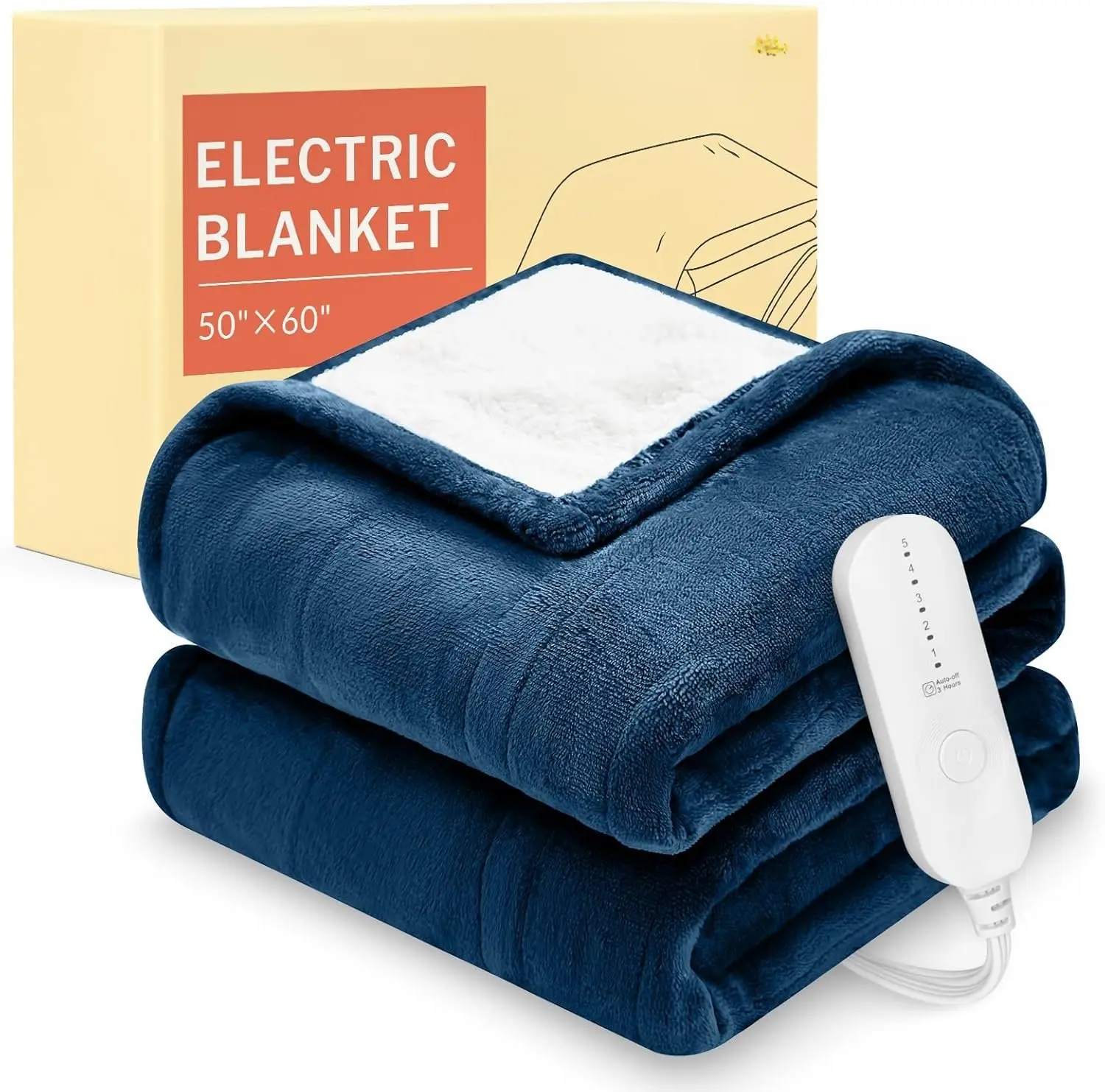 LuxeHeat Heated Blanket Electric Blanket, Soft Flannel Sherpa Heated Throw, Heating Blanket with 5 Heat Settings, 3 hrs Timer Auto Shut Off (50x60 inches, Navy)