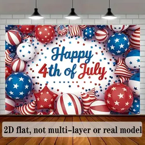 1pc 2D Flat Happy 4th of July Banner Decor Polyester Background Photo Props for Home Room Wall Party Ornaments