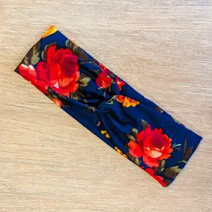 Navy with Red Orange Rose Knotems Pre-Tied Headwrap Headbands for Women & Girls