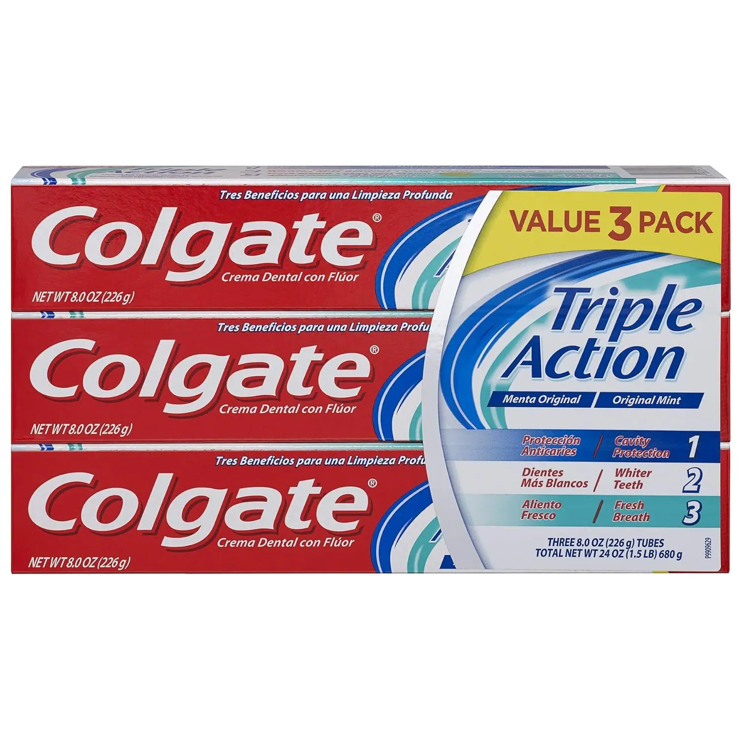 Colgate Triple Action Toothpaste, Mint - 8 ounce (Pack of 6)