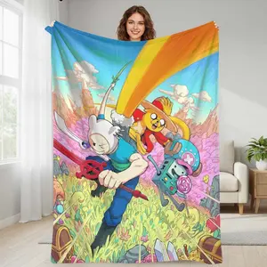 Adventure Fantasy Flannel Blanket Colorful Cartoon Print Soft Cozy Warm Lightweight for Sofa Bed Camping Travel Holiday Gift Decor