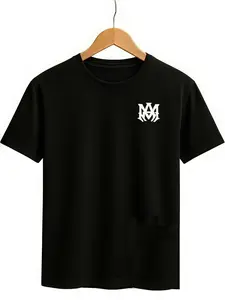 Minimalist Am Letter Logo Print T-Shirt, Street Style Casual Short Sleeve, Breathable Round Neck Top, Daily Wear, Tiktok Trendy Tee