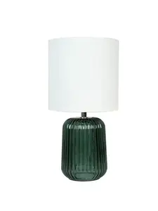 Mainstays 12.75 inch Mini Green Glass Striped Table Lamp with White Fabric Shade